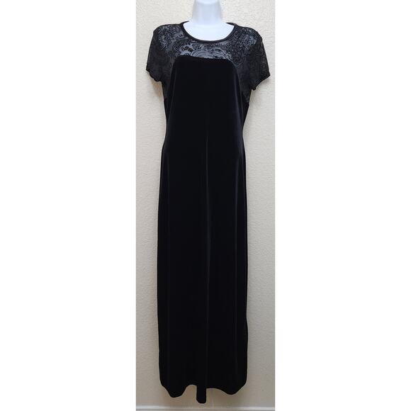 Connected Apparel Black Velour Lace Bodice Sheath Cocktail Dress 8 Lightweight - Picture 1 of 5